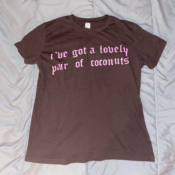 Custom Ironed On Brown T-Shirt with Script, worn only a couple times - Picture 2 of 5
